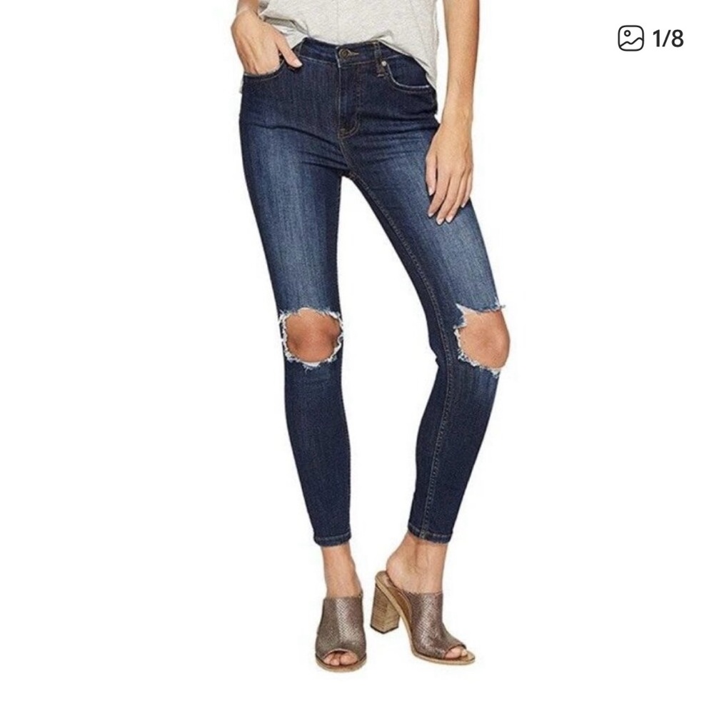 Free People Busted Knee Dark Blue Skinny Jeans